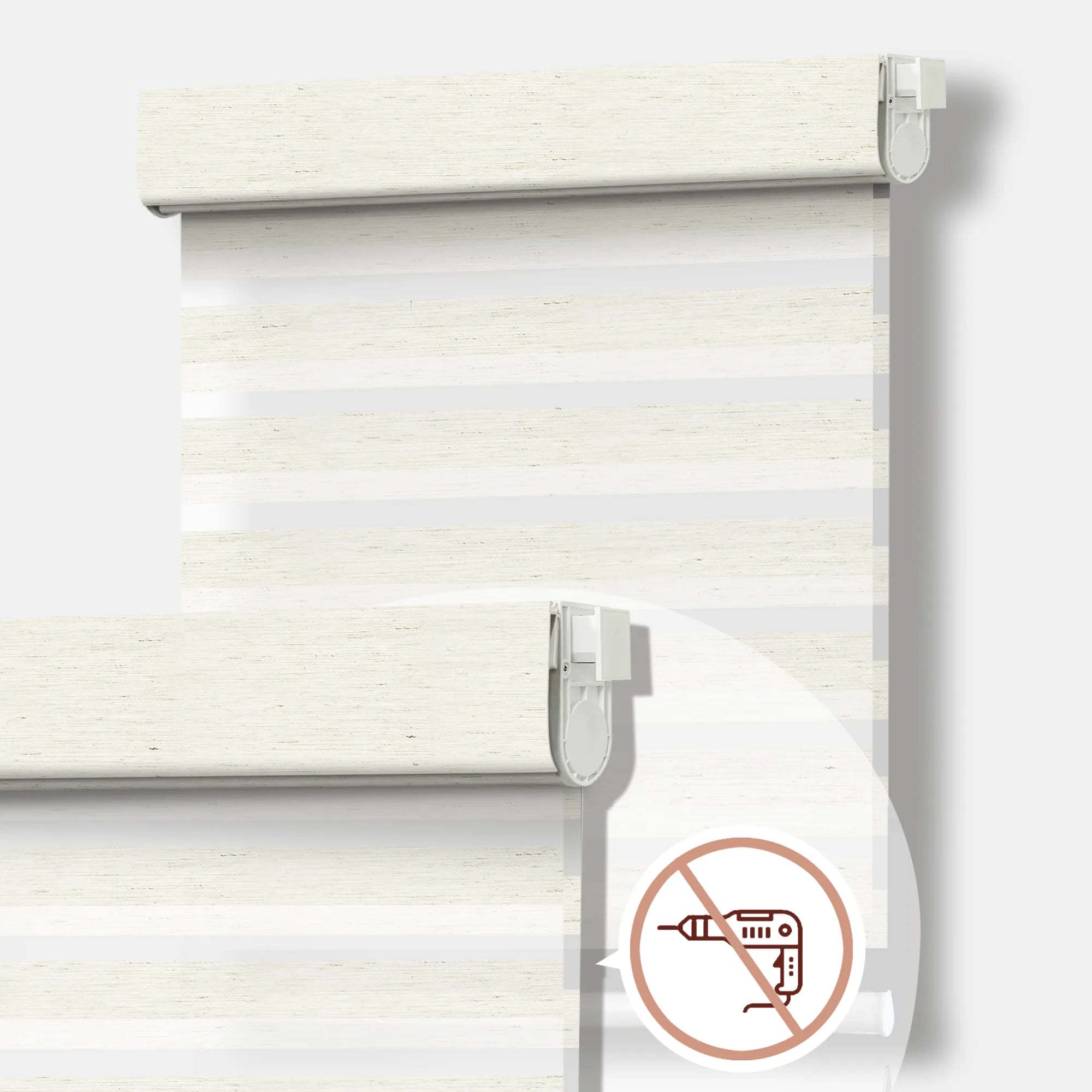 Aprilsmart No Drill Motorized Zebra Roller Blinds 70% Blackout Linen